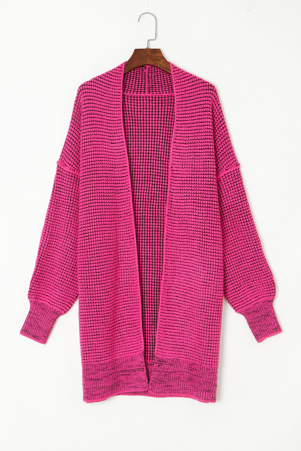 Rose Plaid Knitted Long Open Front Cardigan