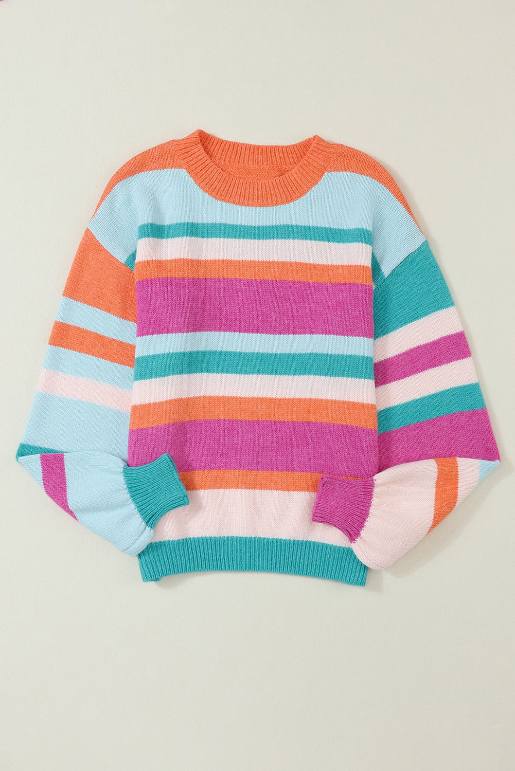 Mehrfarbiger gestreieter Strick -Drop -Schulterpuffarmpullover