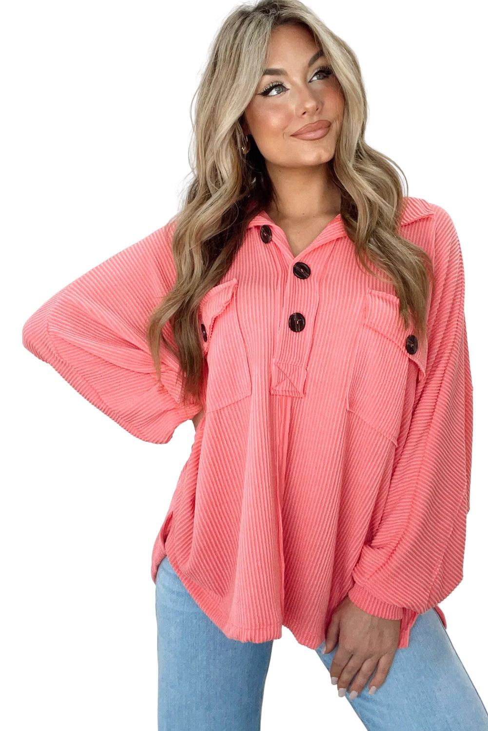 Top henley con bolsillo con solapa y cordón en rosa