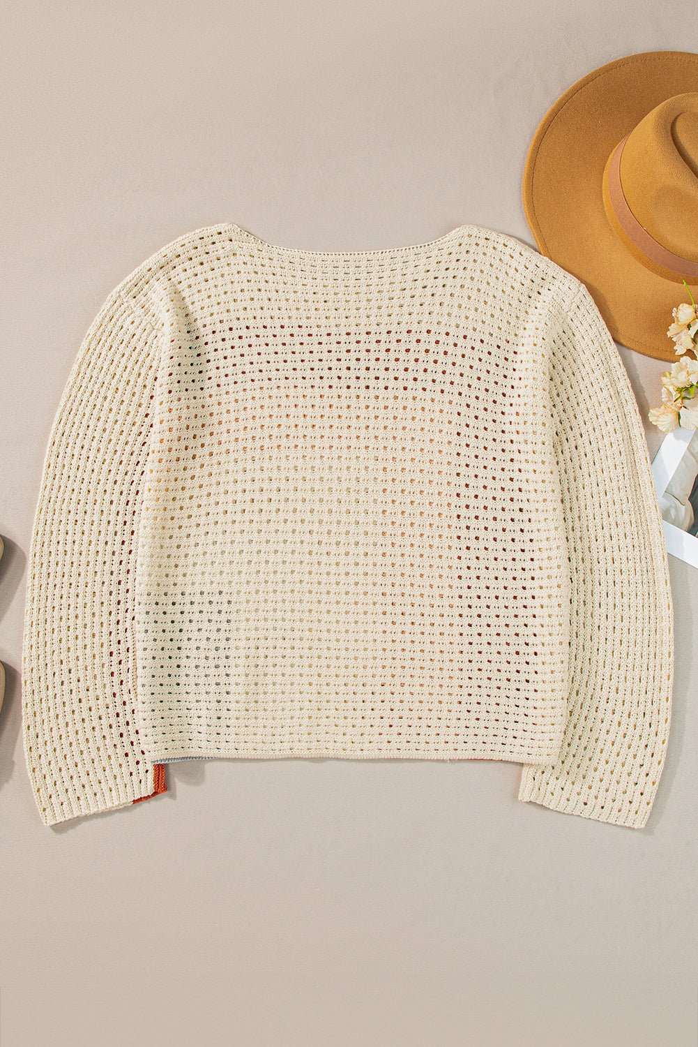 Pull ample en tricot pointelle abricot color block