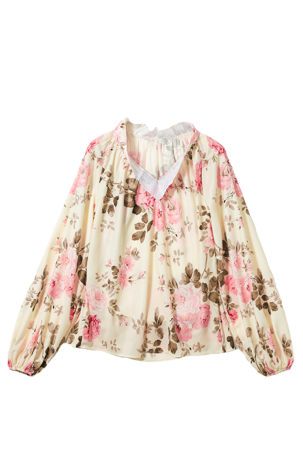 Blusa con cuello en v de manga en vhaladora de estampado floral beige