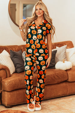 Pajama con camisa de manga corta con patrón de Halloween de naranja