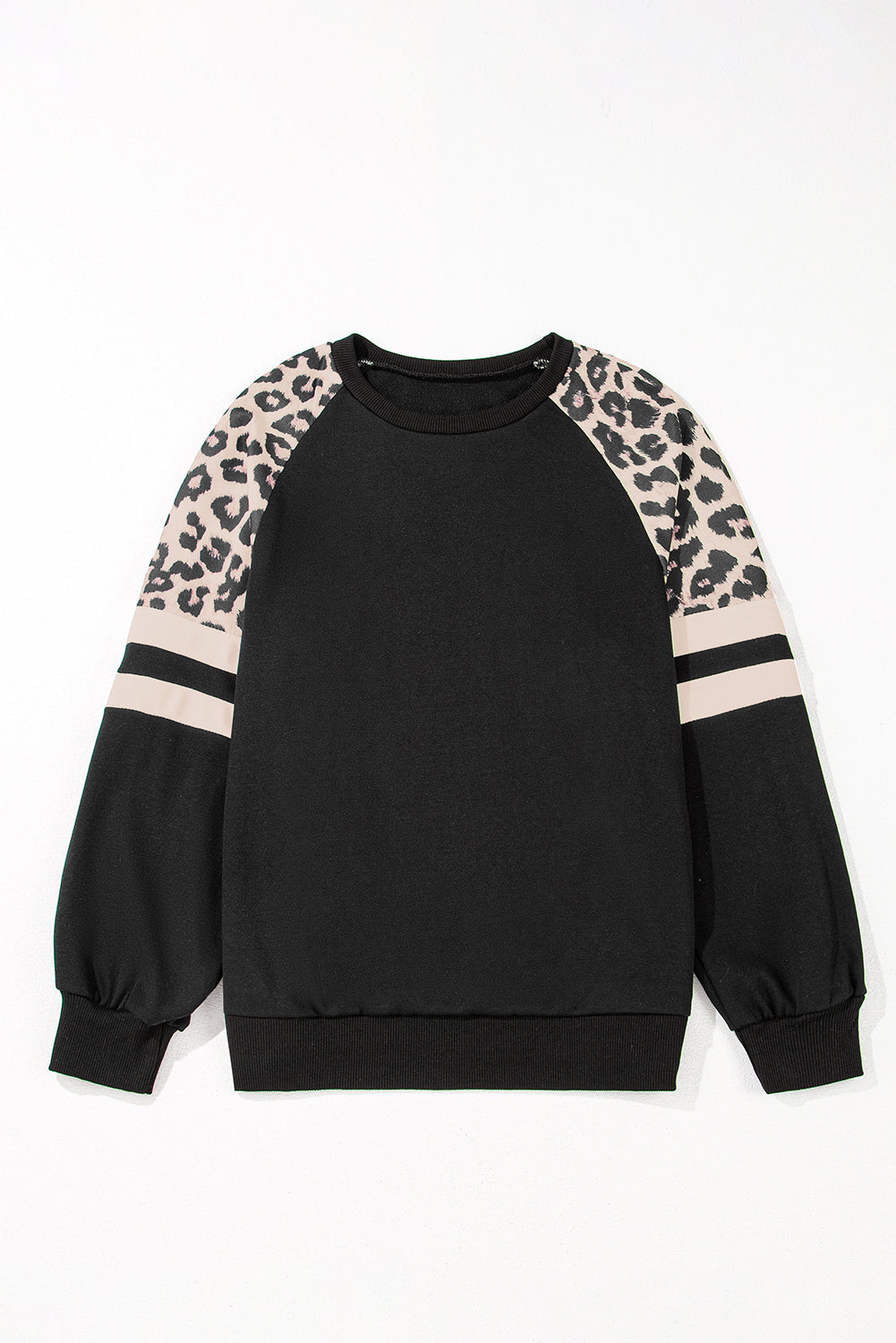 Schwarzer Leopardendruck Colorblock Raglan Sleeve Sweatshirt