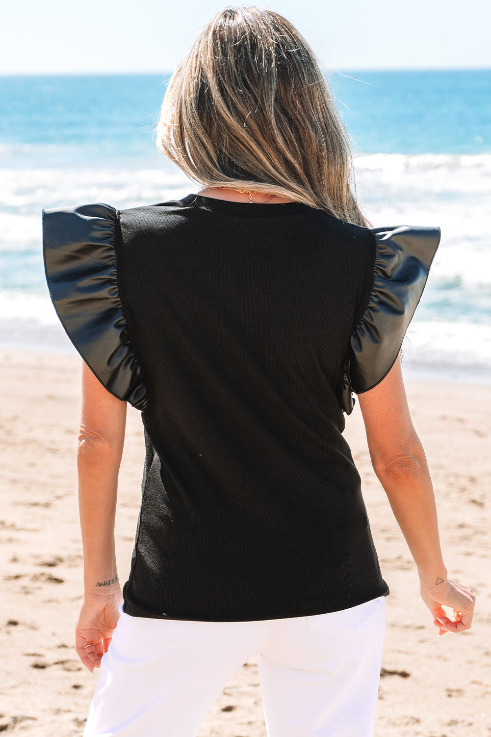 Black leather blouse with crazy sleeves *