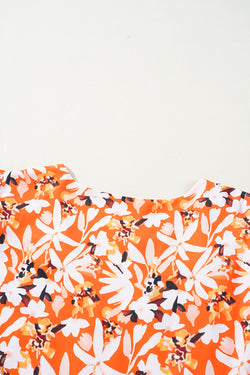 Robe mi-longue orange à imprimé floral, grande taille *