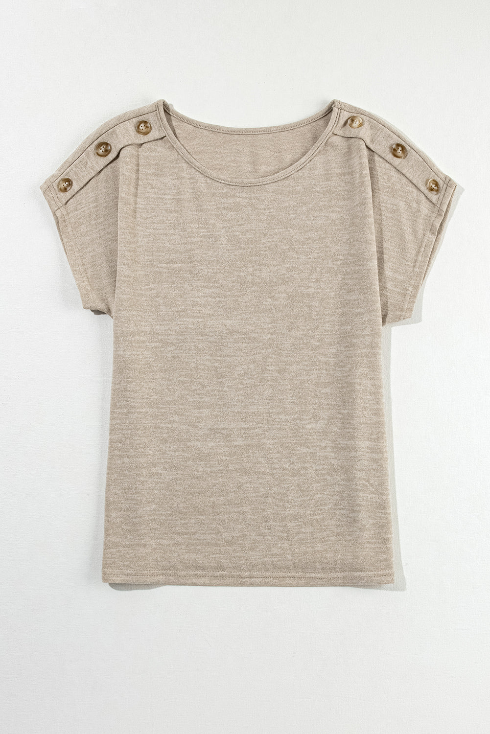 Rauchgrau -Knopf Detail Batwing -Hülle Casual Tee T -Shirt