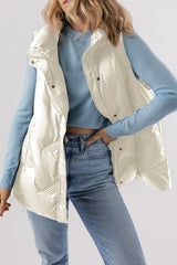 White quilted jacket with high collar and zipper