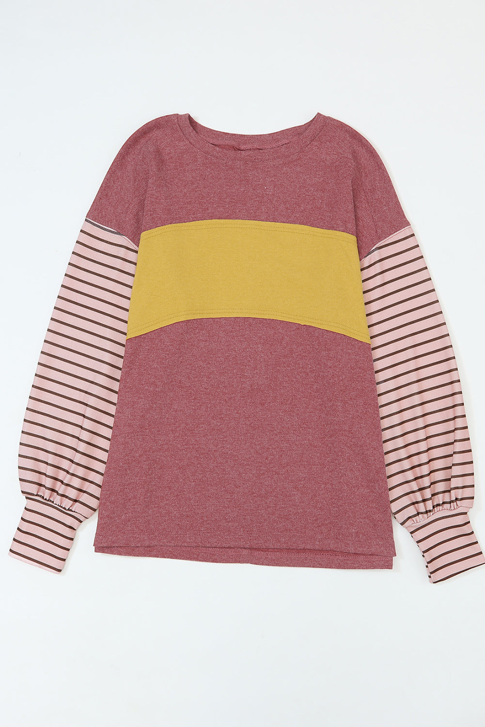 Fiery Red Colorblock Striped Bishop Sleeve Top