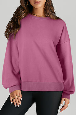 Valerian Solid Color Crew Neck High Low Hem Sweatshirt