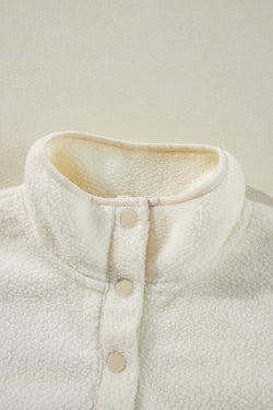 White Sweatshirt with drooping shoulder and folded collar with fleece buttoning leg