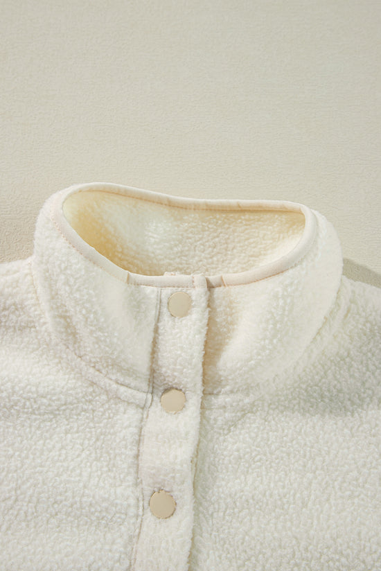 White Sweatshirt with drooping shoulder and folded collar with fleece buttoning leg