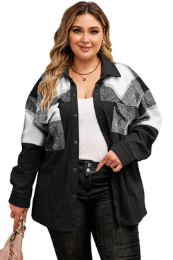 Plus Size Black Plaid Corduroy Cropped Jacket