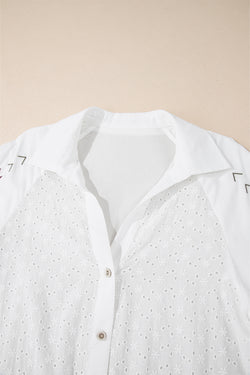 White shirt in patchwork with eyelets and puffy sleeves *