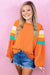 Flamingo Color Block Sleeve Raglan Sweatshirt with Exposed Seams