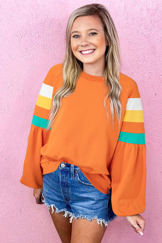 Flamingo Color Block Sleeve Raglan Sweatshirt with Exposed Seams