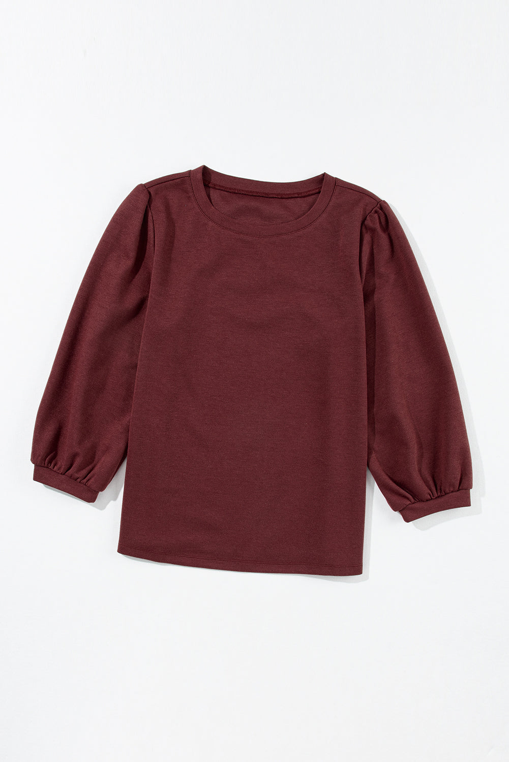 Red Dahlia Solid Color 3/4 Sleeve Round Neck Top