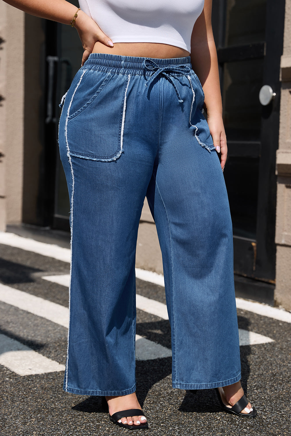 Pantalon ample grande taille en jean *