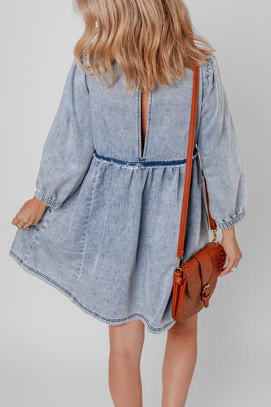 Beau Blue - High Waisted Denim Mini Dress in Light Wash, Loose Fit