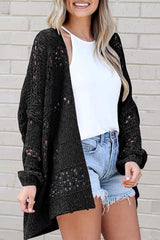 Cardigan décontracté noir à manches dolman en tricot creux-A WOMAN WE LOVE