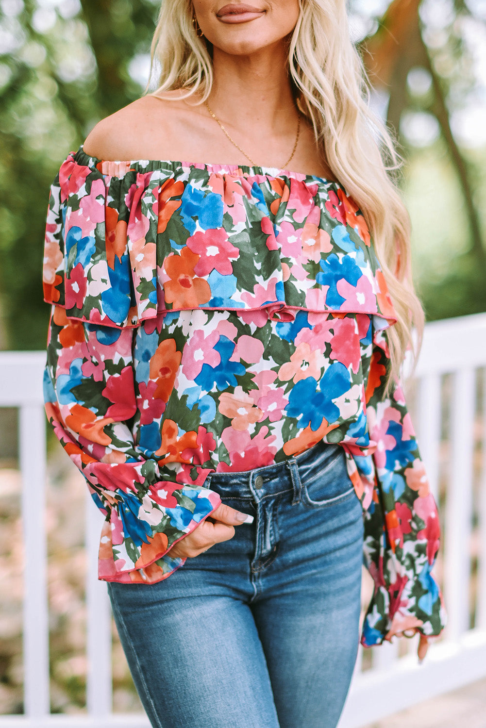 Floral Print Ruffled Off Shoulder Blouse