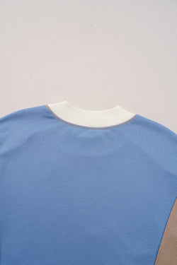 Sky blue baggy sweatshirt with color block sleeves and ribbed details