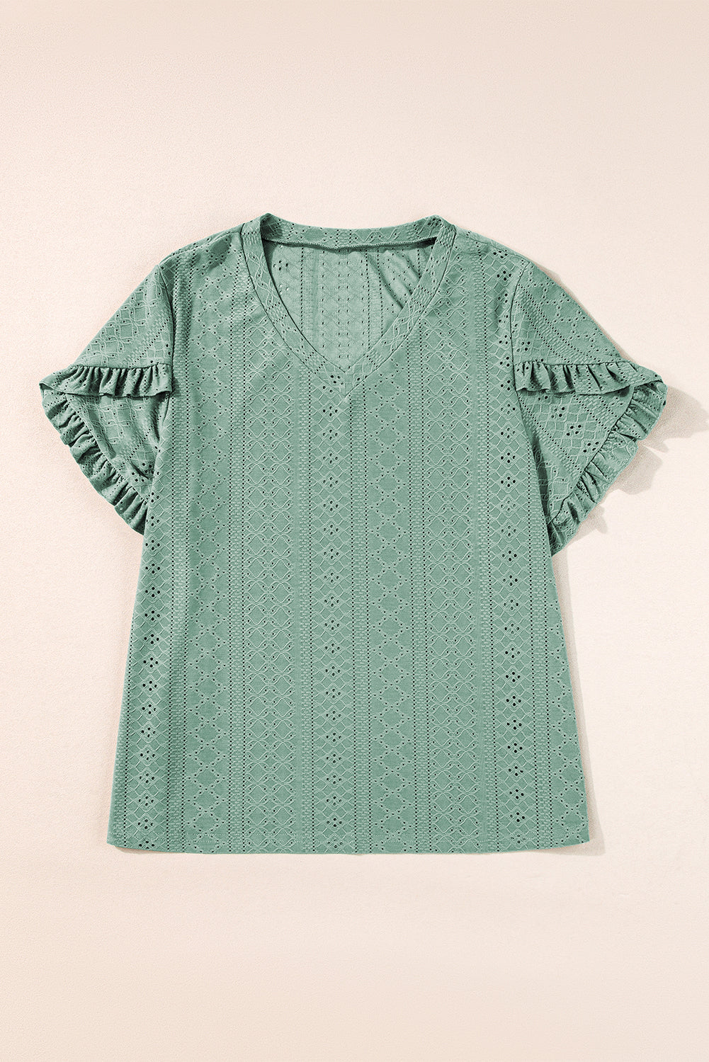 Laurel Green Petal manga Jacquard v Neck Curvy Blusa