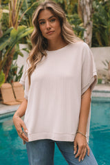 Surprised t-shirt with bat-sigry-knit-sided swaying tunic