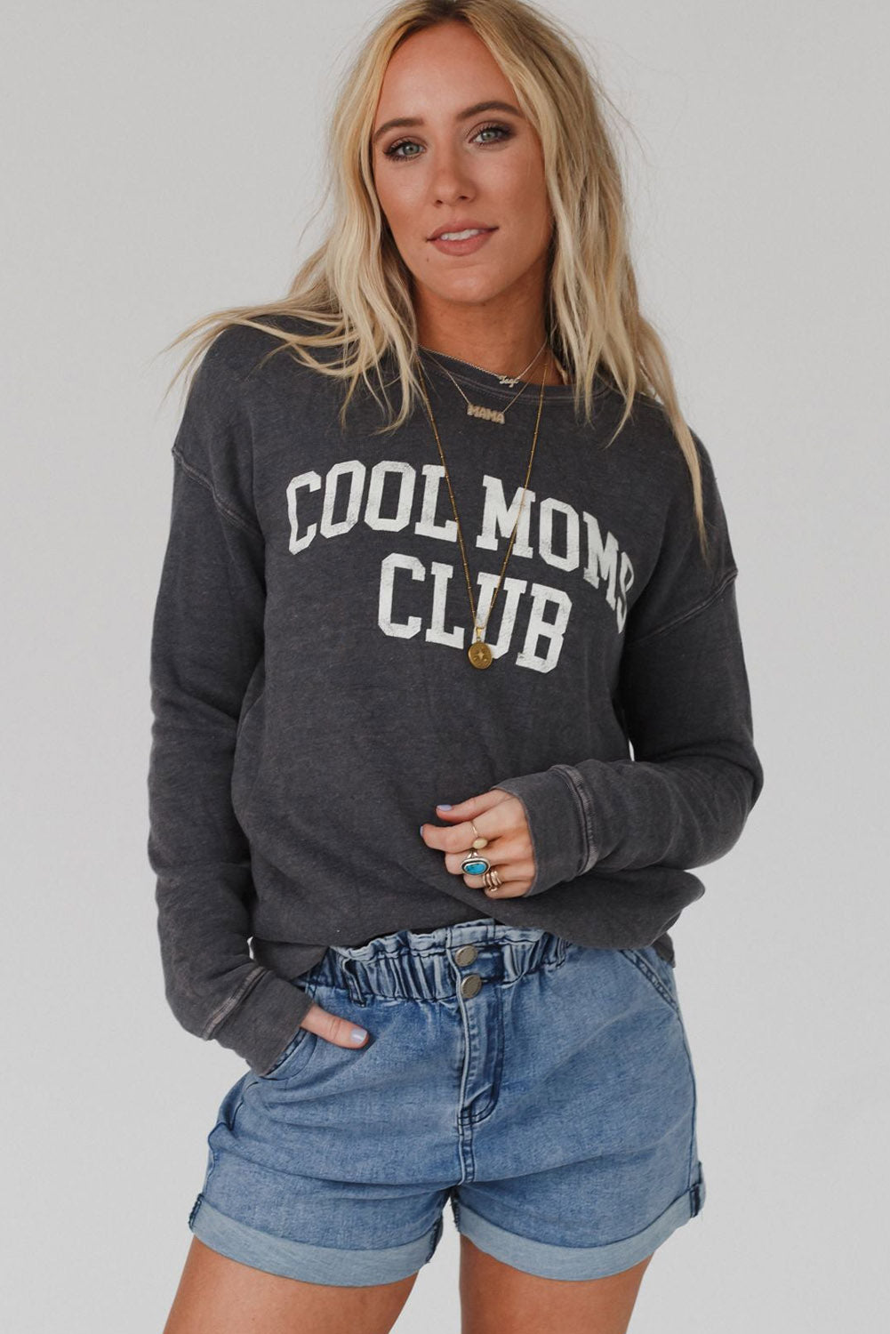 Grau Cool Moms Club Drop Schulter -Sweatshirt