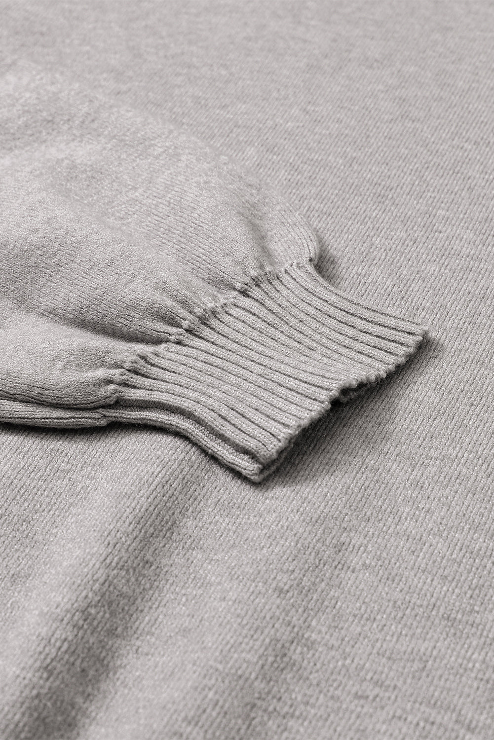 Gray Turtleneck Drop Shoulder Bubble Sleeve Knit Sweater