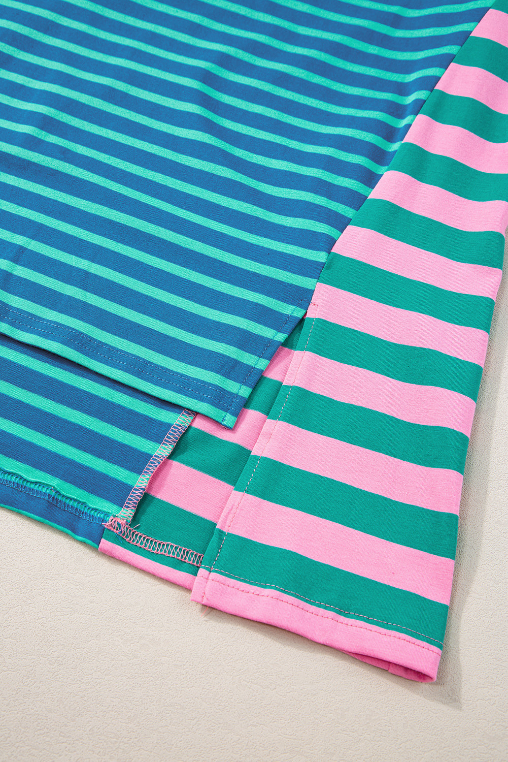 Blue Stripe Colorblock Patchwork THOCH