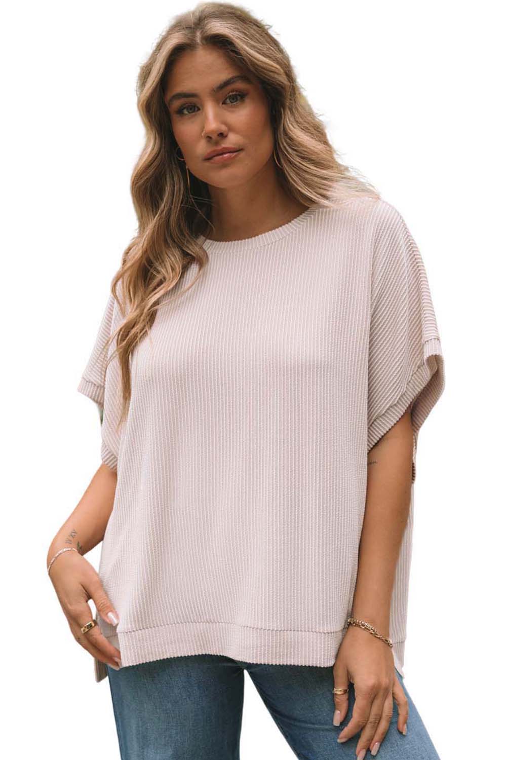 Surprised t-shirt with bat-sigry-knit-sided swaying tunic