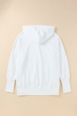 White Henley hoodie with bat pockets and sleeves