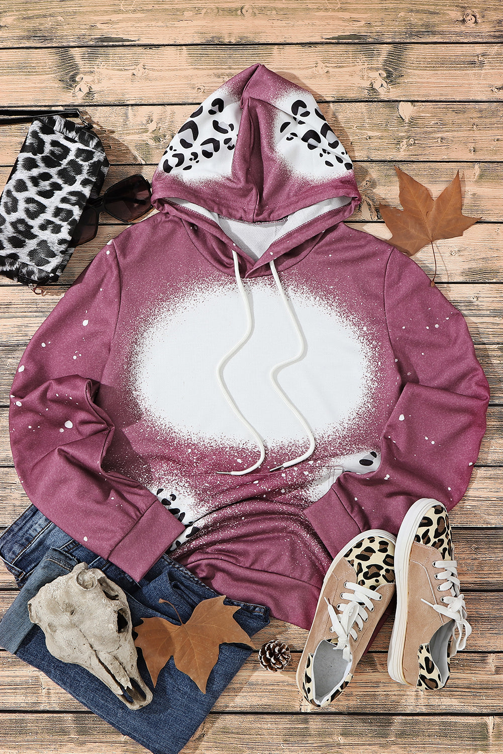 Leopardo Tie Dye Print Kangaroo Pocket Plever Hoodie