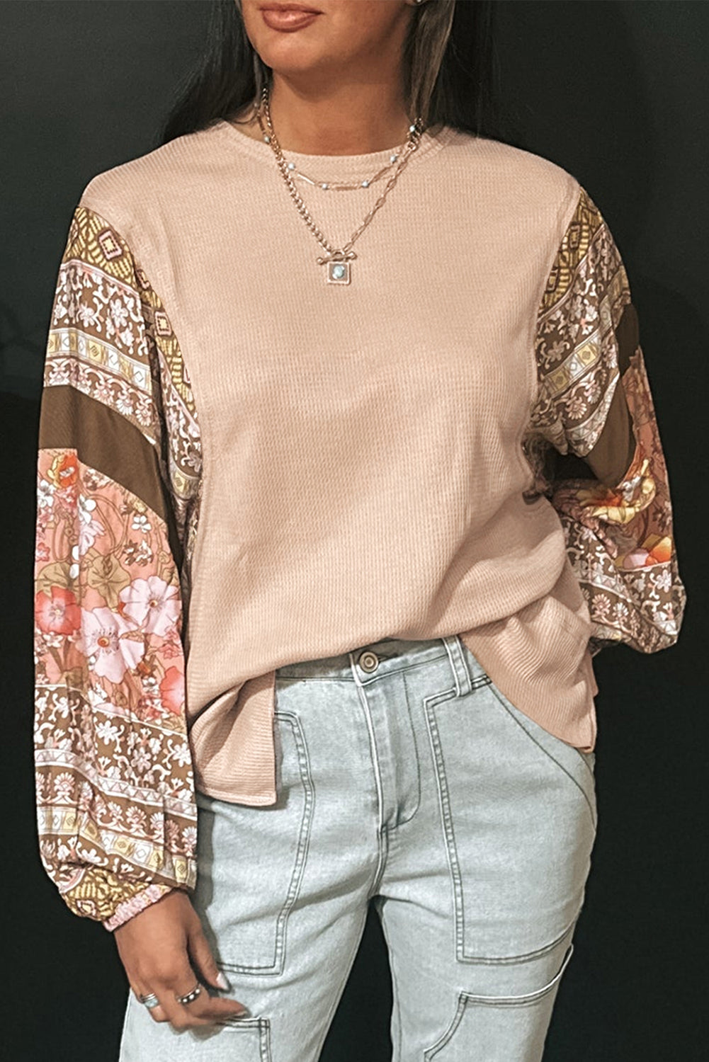 Contrasto di pergamena Floral Patchwork Solleve Waffle Top