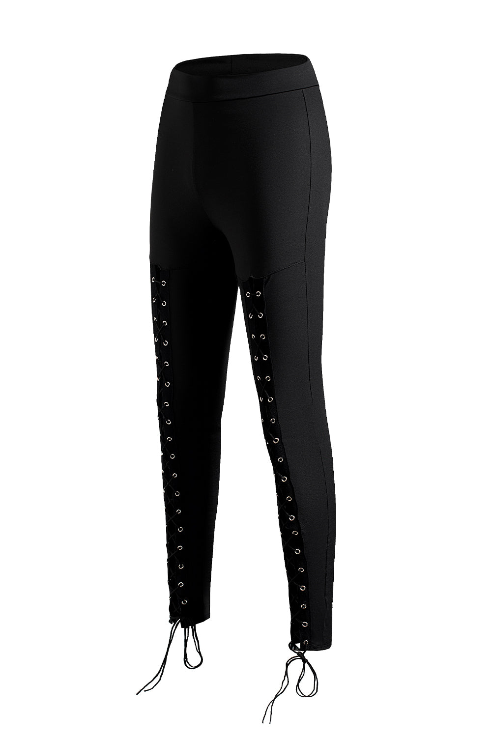 Schwarze Grommet Schnürung vorne Leggings