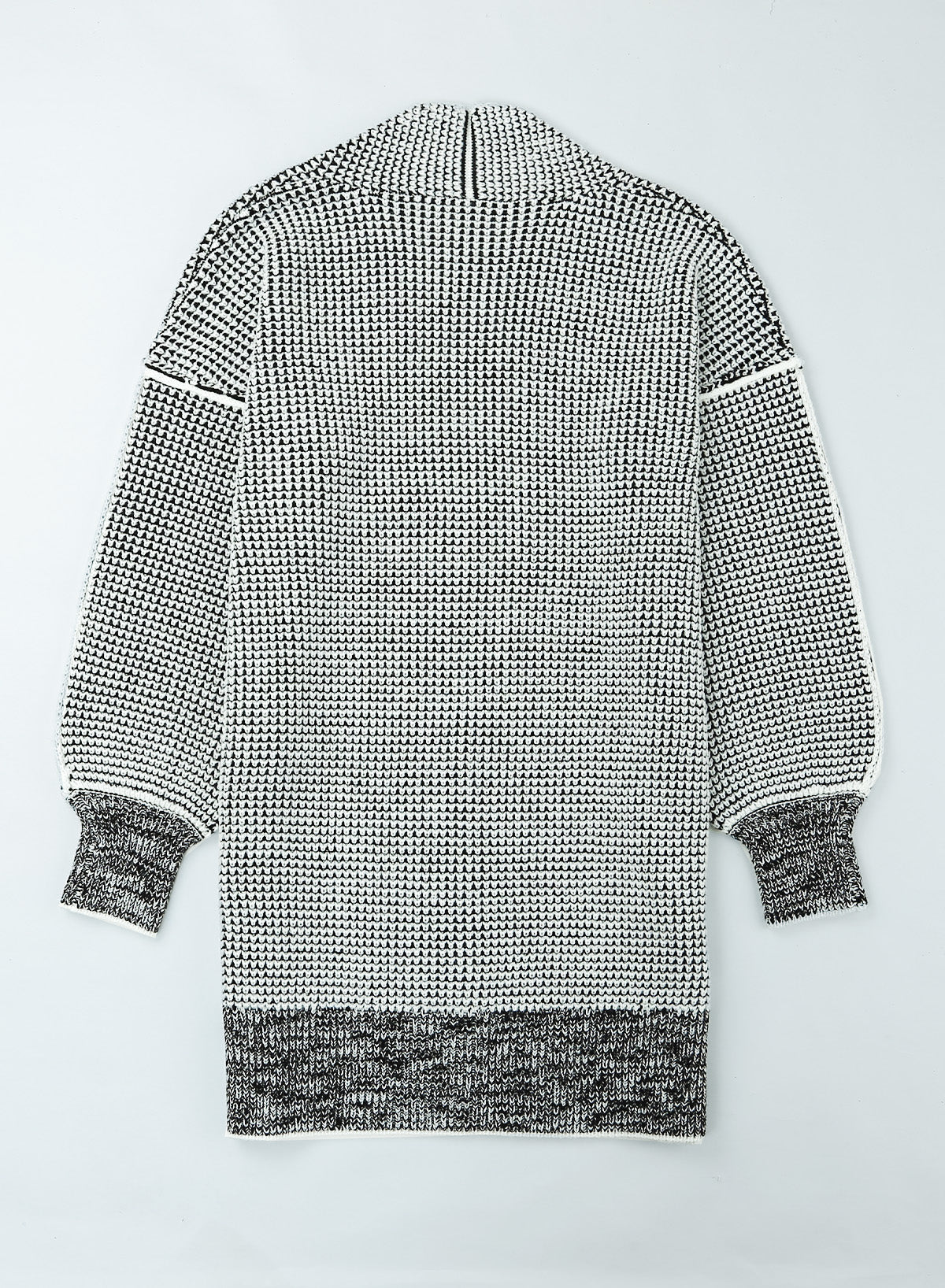 Gray Plaid Knitted Long Open Front Cardigan