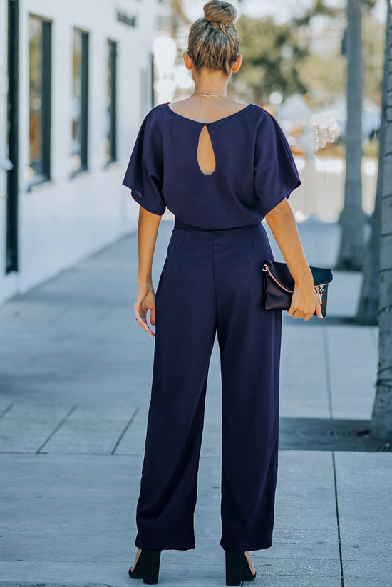 Oh So Glam Blue Wide Leg Belted Jumpsuit