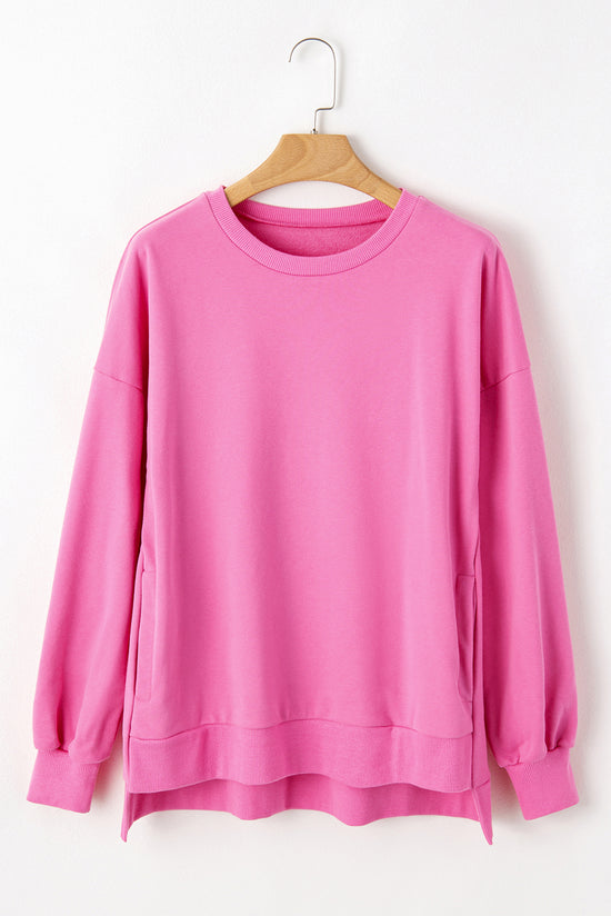 Candy Plain Crew Neck Sweatshirt with High Low Hem