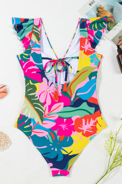 Maillot de bain une pièce vert à imprimé tropical *