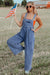 Light Blue Wide Leg Denim Overalls with Buttoned Straps