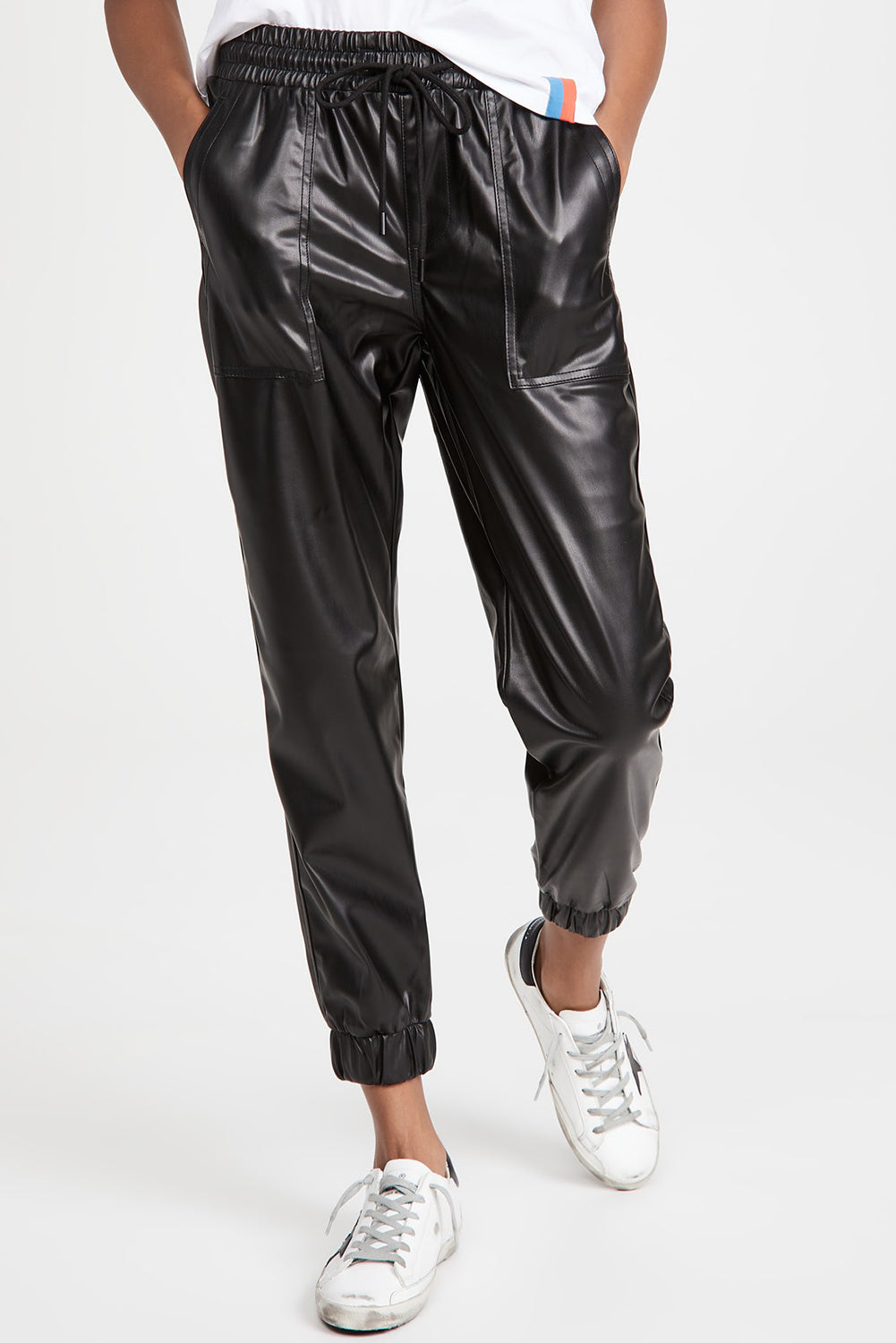 Pantalones de trote negros en tamaño simocked y cordón de apriete