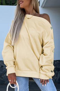 Beige sweatshirt with buttoned sleeves and dropped shoulders