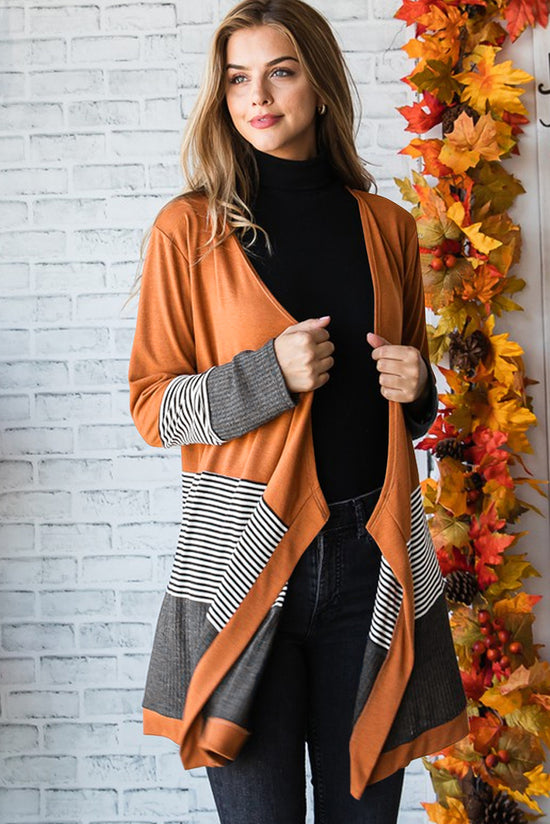 Cardigan ouvert patchwork rayé *