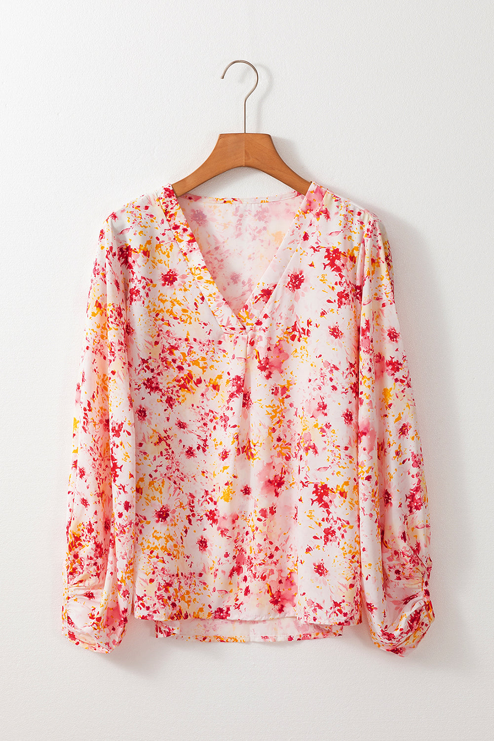 Blouse de cou de couche à manches à bulles florales roses