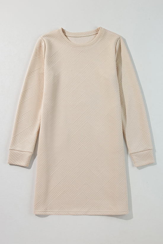 Straight textured dress with long -colored sleeve apricot