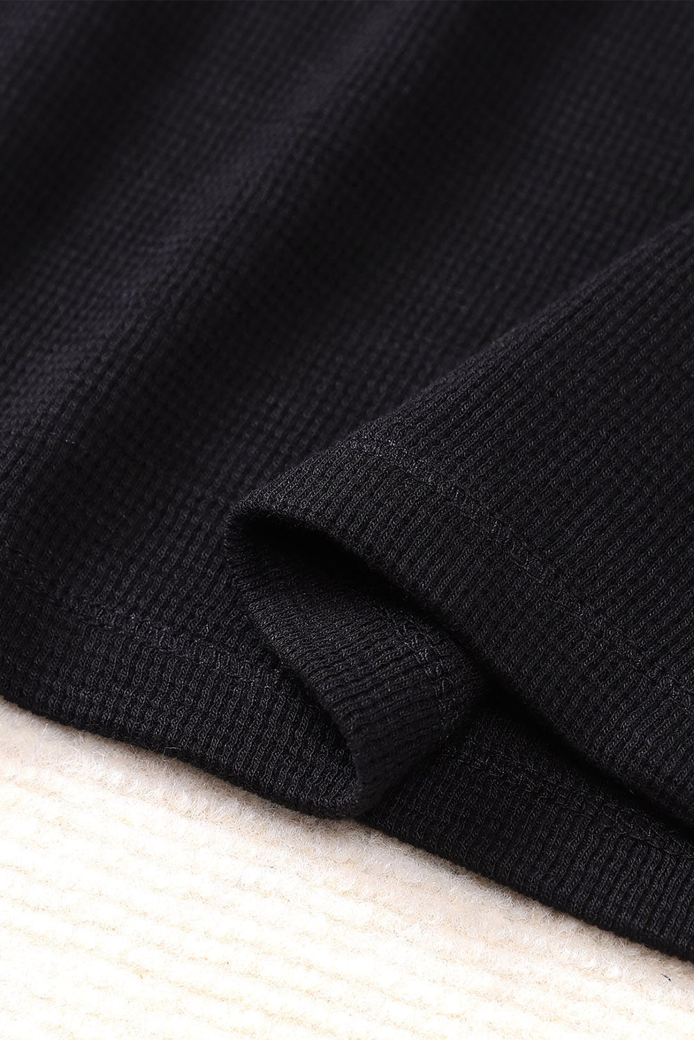 Black Waffle Knit Henley Top