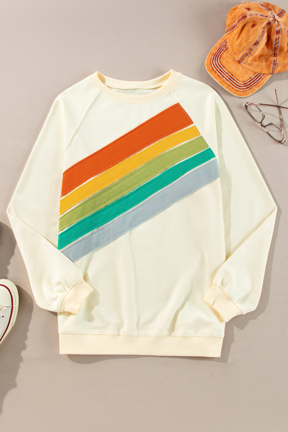 Sweat-shirt rayé color block arc-en-ciel abricot