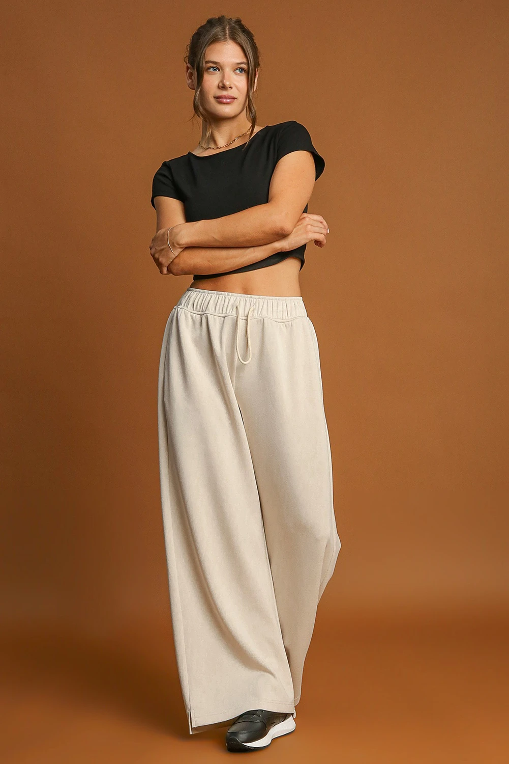 Apricot bucle sorthling pantalones de pierna ancha casual