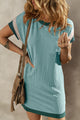 Moonlight Jade T-shirt dress with patch pocket and textured contrast edges