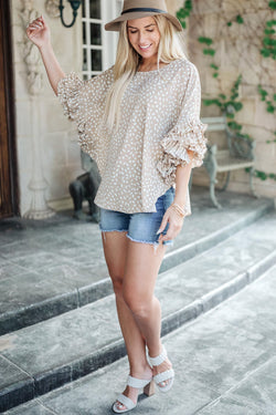 Khaki loose blouse with fluffed sleeves and Dolman